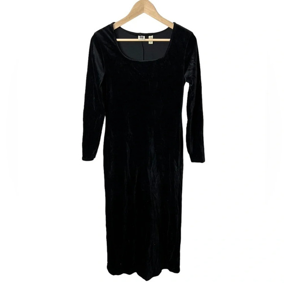 Gap • Vintage Black Velvet Midi Dress - Picture 1 of 5